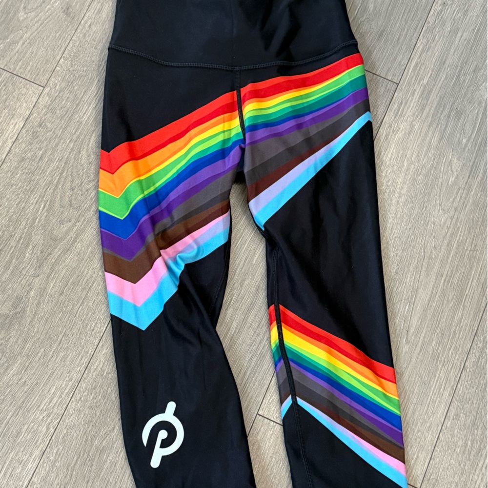 Peloton Black Leggings with Rainbow Stripes
